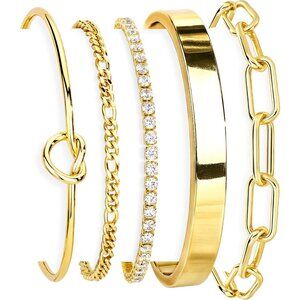 👑Women Fashion Accessories Rope Beaded Bracelet Bangles Gold-Cuff Set